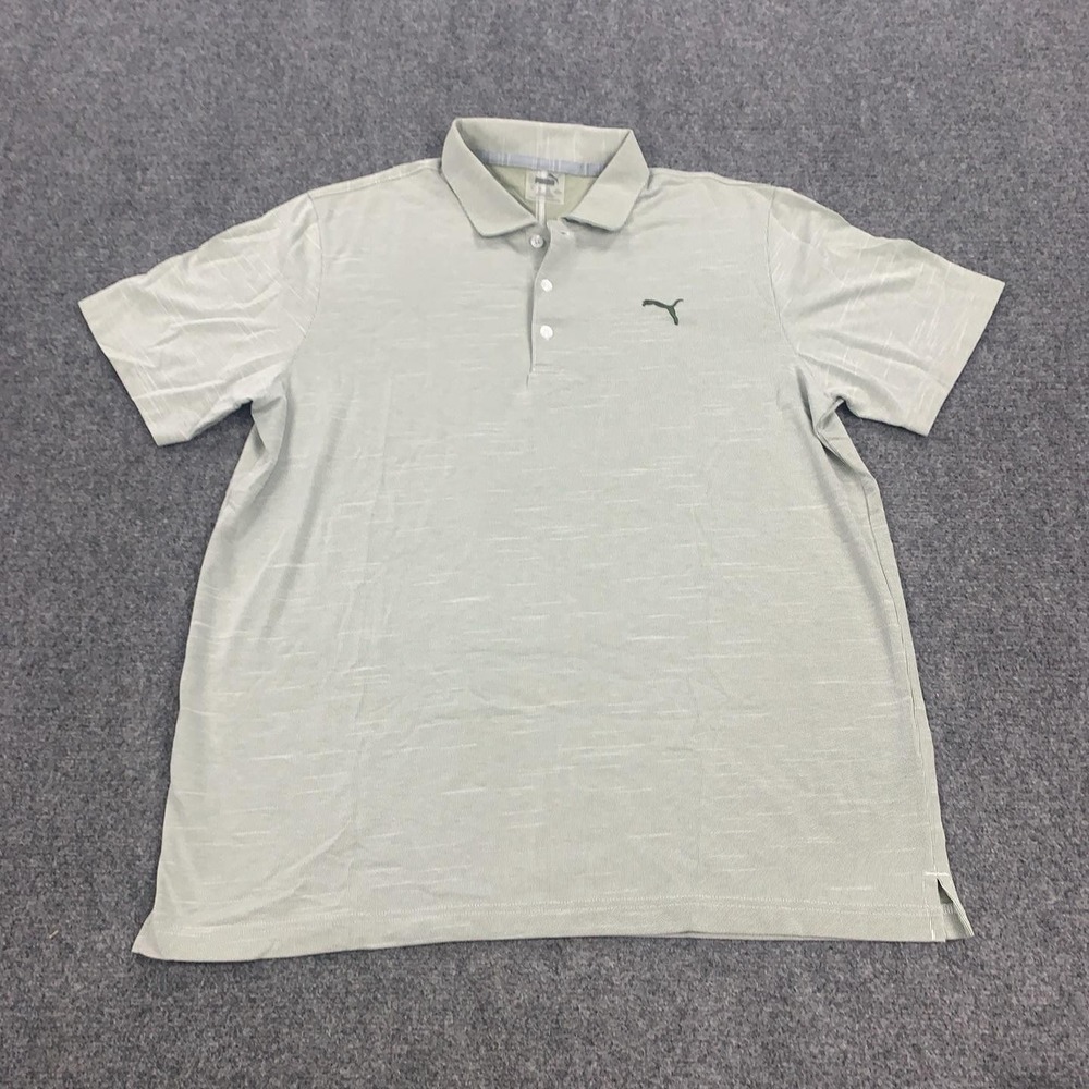 PUMA Polo Shirt Mens XL Green Striped Polyester Golf Jersey Lightweight